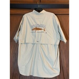 Vintage Columbia Sportswear PFG Fishing Button Front Embroidered Shirt Tan2XL